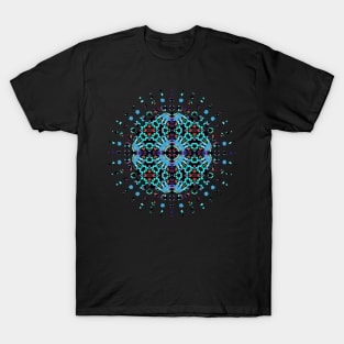 Aqua Geometric Mandala Pattern T-Shirt